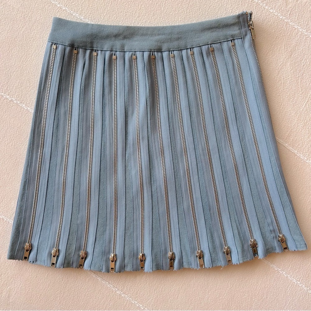 Swank Blue Jean Denim Skater Skirt with Zipper Details EUC Small